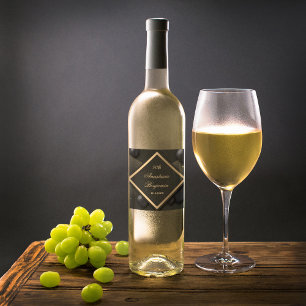 Elegant Black Gold Geometric Birthday Party Wine Label