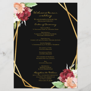 Elegant Black Gold Geometric Floral Wedding Program