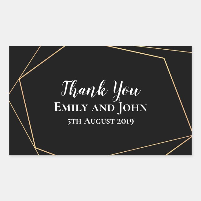 Elegant Black & Gold Geometric Lines Wedding Favor Rectangular Sticker (Front)