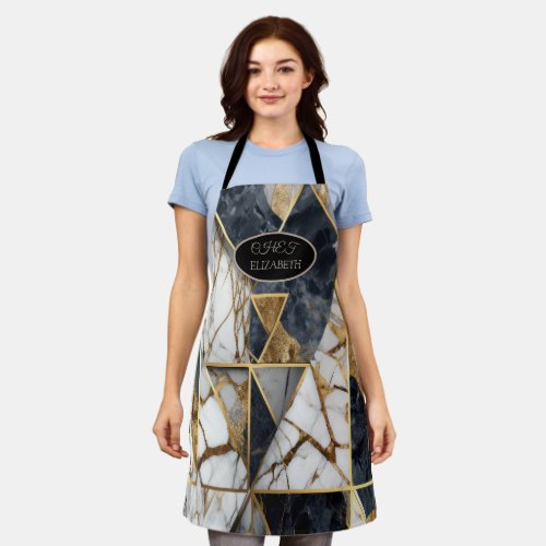 Elegant Black Gold Geometric Marble  Apron