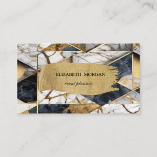Elegant Black Gold Geometric Marble Brush Stroke Business Card
