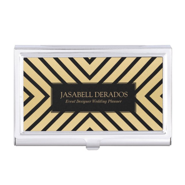 Elegant Black & Gold Geometric Pattern Case For Business Cards (Front)