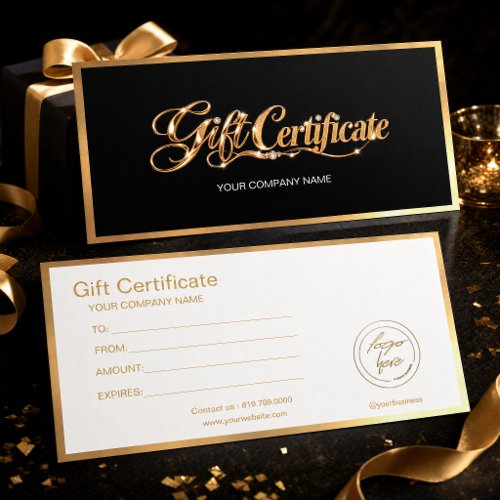 Elegant Black & Gold Gift Certificate | Custom