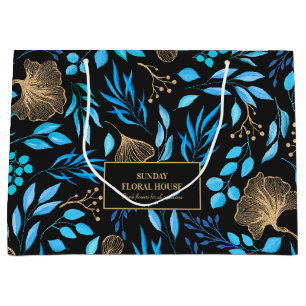 Elegant Black Gold Ginkgo Floral Business Large Gift Bag
