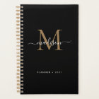 Elegant Black Gold Girly Monogram Script Name 2021