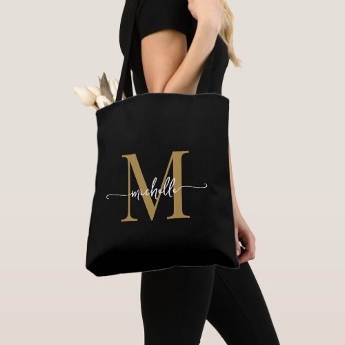 Elegant Black Gold Girly Personalized Monogrammed  Tote Bag