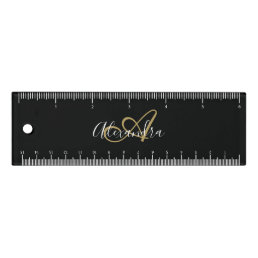  Elegant Black Gold Girly Script Name Monogram Ruler