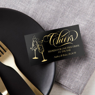 Elegant Black Gold Glasses Cheers Drink Ticket Foil Business Cards