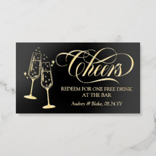 Elegant Black Gold Glasses Cheers Drink Ticket Foil Business Cards