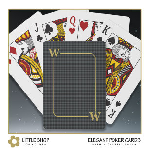 Elegant Black Gold Glen Plaid Monogram Initial Poker Cards