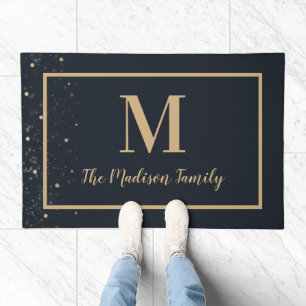 Elegant Black & gold glitte Custom Monogram Doormat