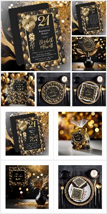 Elegant Black Gold Glitter 21st Birthday Party 