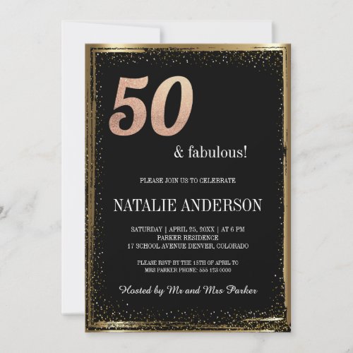 Elegant Black Gold Glitter 50th Birthday Party Inv Invitation
