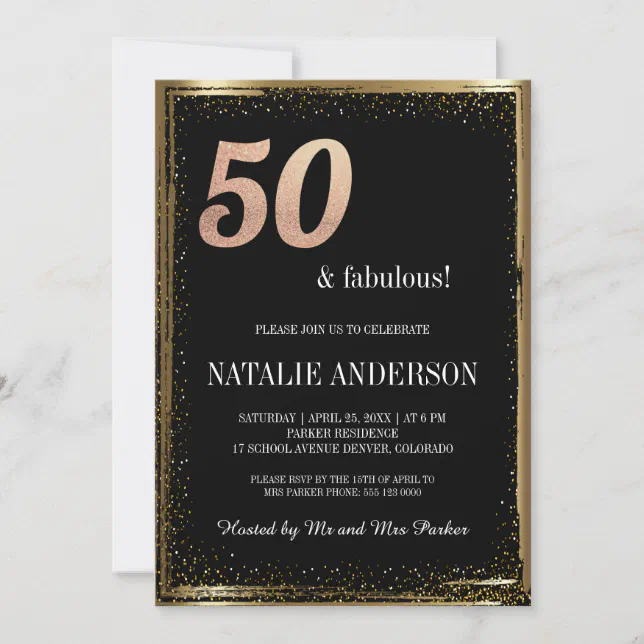 Elegant Black Gold Glitter 50th Birthday Party Inv Invitation | Zazzle