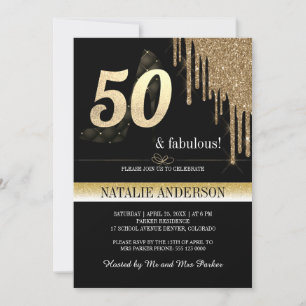 Elegant Black Gold Glitter 50th Birthday Party Invitation