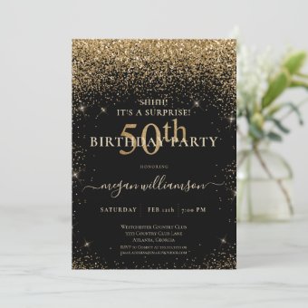 Elegant Black Gold Glitter 50th Birthday Party Invitation | Zazzle