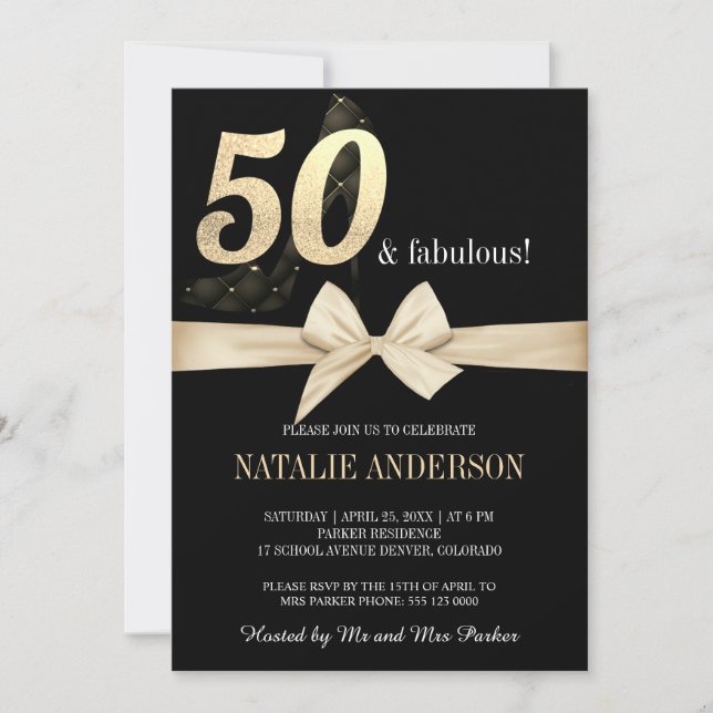 Elegant Black  Gold Glitter 50th Birthday Party Invitation (Front)