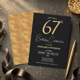 Elegant Black Gold Glitter 67th Birthday Party Invitation