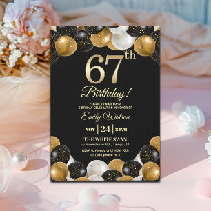 Elegant Black Gold Glitter 67th Birthday Party Invitation