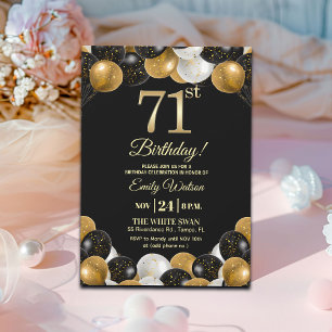 Elegant Black Gold Glitter 71st Birthday Party Invitation