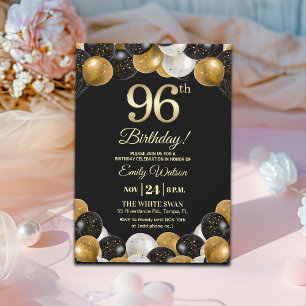 Elegant Black Gold Glitter 96th Birthday  Invitation