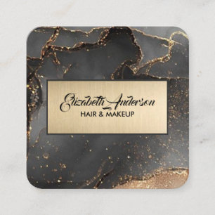 Elegant Black & Gold Glitter Agate Cutting Board Square Business Card