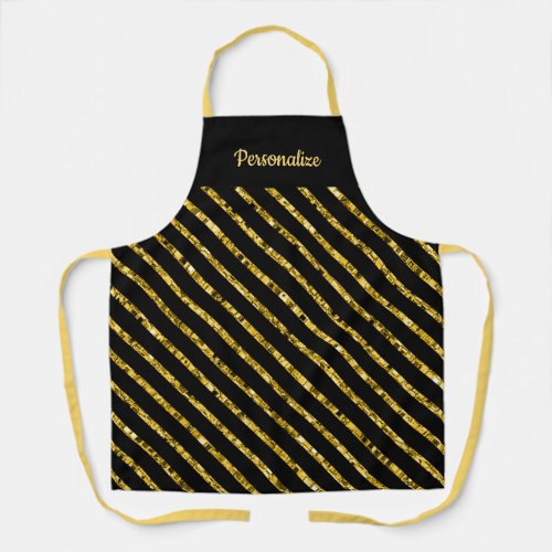 Elegant Black Gold Glitter Angled Stripes Pattern Apron