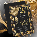 Elegant Black Gold Glitter Balloons 21st Birthday  Invitation<br><div class="desc">A festive seamless pattern of black and gold tone solid colored and faux glitter balloons.  Great for celebrating your 21st birthday!  Elegant,  unique and glamorous styling with you in mind.</div>