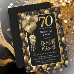 Elegant Black Gold Glitter Balloons 70th Birthday  Invitation<br><div class="desc">A festive seamless pattern of black and gold tone solid colored and faux glitter balloons.  Great for celebrating your 70th birthday celebration!  Elegant,  unique and glamorous styling with you in mind.</div>