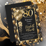 Elegant Black Gold Glitter Balloons 80th Birthday  Invitation<br><div class="desc">A festive seamless pattern of black and gold tone solid colored and faux glitter balloons.  Great for celebrating your 80th birthday celebration!  Elegant,  unique and glamorous styling with you in mind.</div>