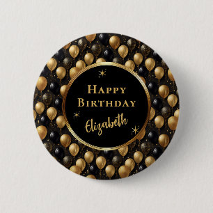 Elegant Black Gold Glitter Balloons Pattern A021 Button