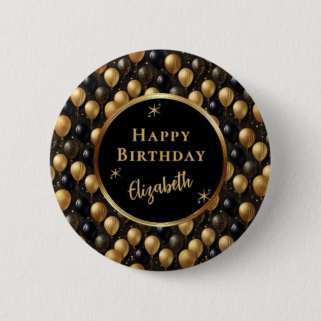  Elegant Black Gold Glitter Balloons Pattern A021 Button (Front)