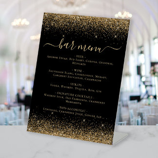 Elegant Black Gold Glitter Bar Menu Pedestal Sign