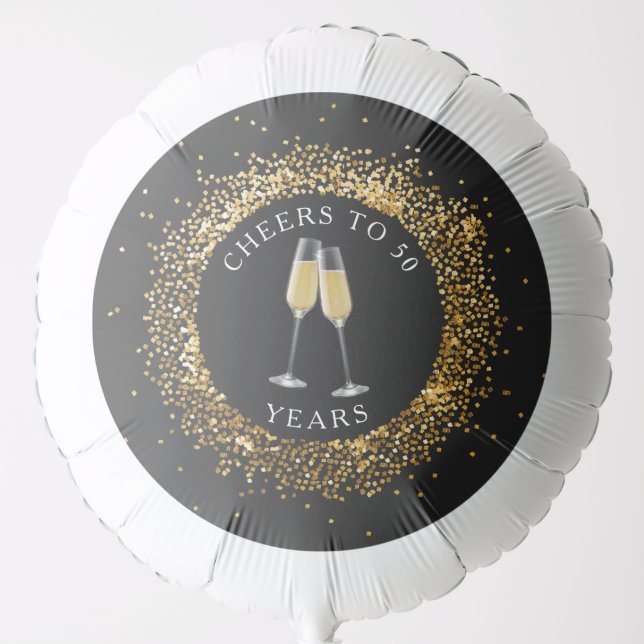 Elegant Black & Gold Glitter Birthday Balloon (Front)