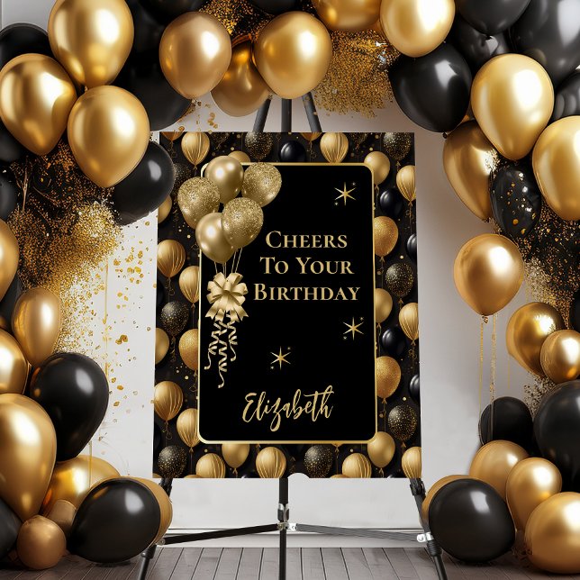  Elegant Black Gold Glitter Birthday Balloons Foam Board (Elegant Black and Gold Faux Glitter Balloons Pattern A021 Cheers to Your Birthday [Name] Foam Board)