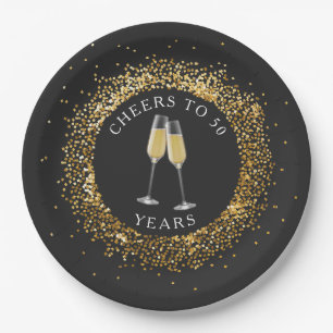 Elegant Black & Gold Glitter Birthday Paper Plates