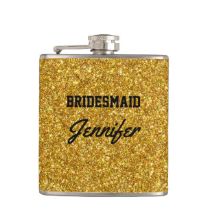 Elegant Black Gold Glitter Brooch Bridesmaids Flask