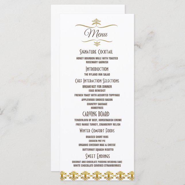Elegant Black Gold Glitter Brooch Wedding Menu (Front/Back)