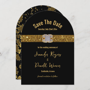 Elegant Black Gold Glitter Brooch Wedding Save The Date