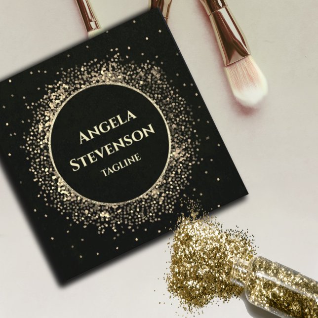 Elegant Black Gold Glitter Business Card (#goldenbusinesscard #glitter #goldfaux #sparkles #luxury #zazzlemade #blackgold#glittergold)