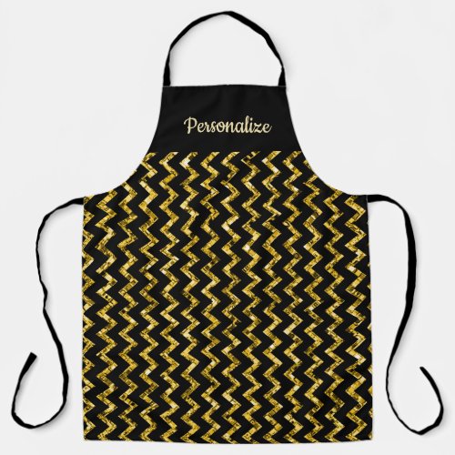 Elegant Black Gold Glitter Chevron Stripe Pattern Apron