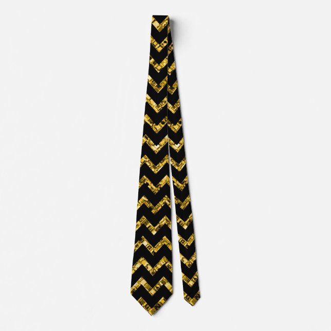 Elegant Black Gold Glitter Chevron Stripe Pattern Neck Tie (Front)