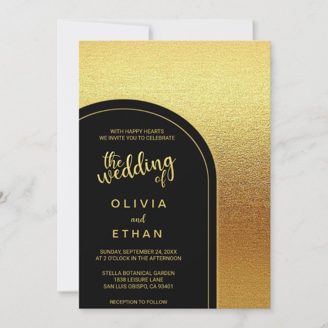 Elegant black gold glitter chic Wedding Invitation (Front)