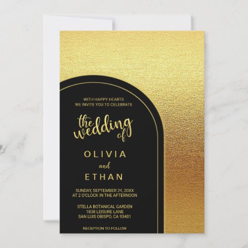 Elegant black gold glitter chic Wedding Invitation