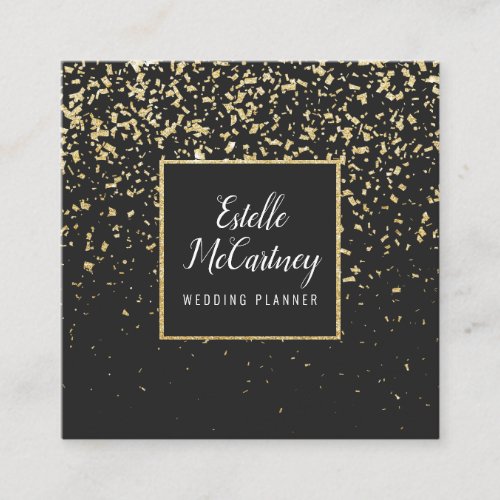 Elegant black gold glitter chic wedding planner square business card