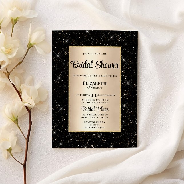 Elegant black gold glitter confetti Bridal Shower Invitation (Elegant black gold glitter confetti Bridal Shower)