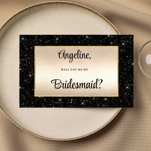 Elegant black gold glitter confetti Bridesmaid  Invitation