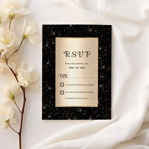 Elegant black gold glitter confetti RSVP  Invitation