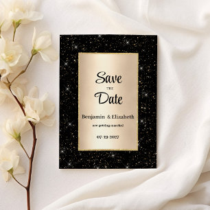Elegant black gold glitter confetti Save the Date Invitation