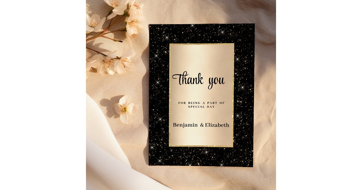 Elegant black gold glitter confetti Thank You Invitation | Zazzle